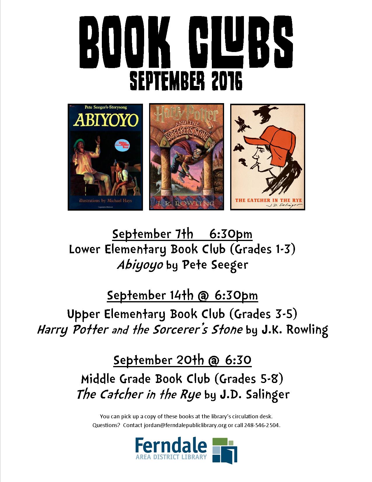 Middle Grade Book Club Grades 5 8 Tuesday September 20 2016 6 30